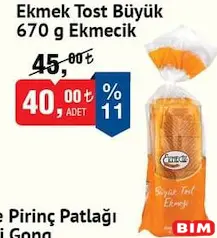 EKMECİK EKMEK TOST BÜYÜK 670 G EKMECİK EKMEK TOST BÜYÜK 670 G